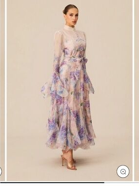 Sunfere Alessia Floral Print Ruffle Cuff Maxi Dress